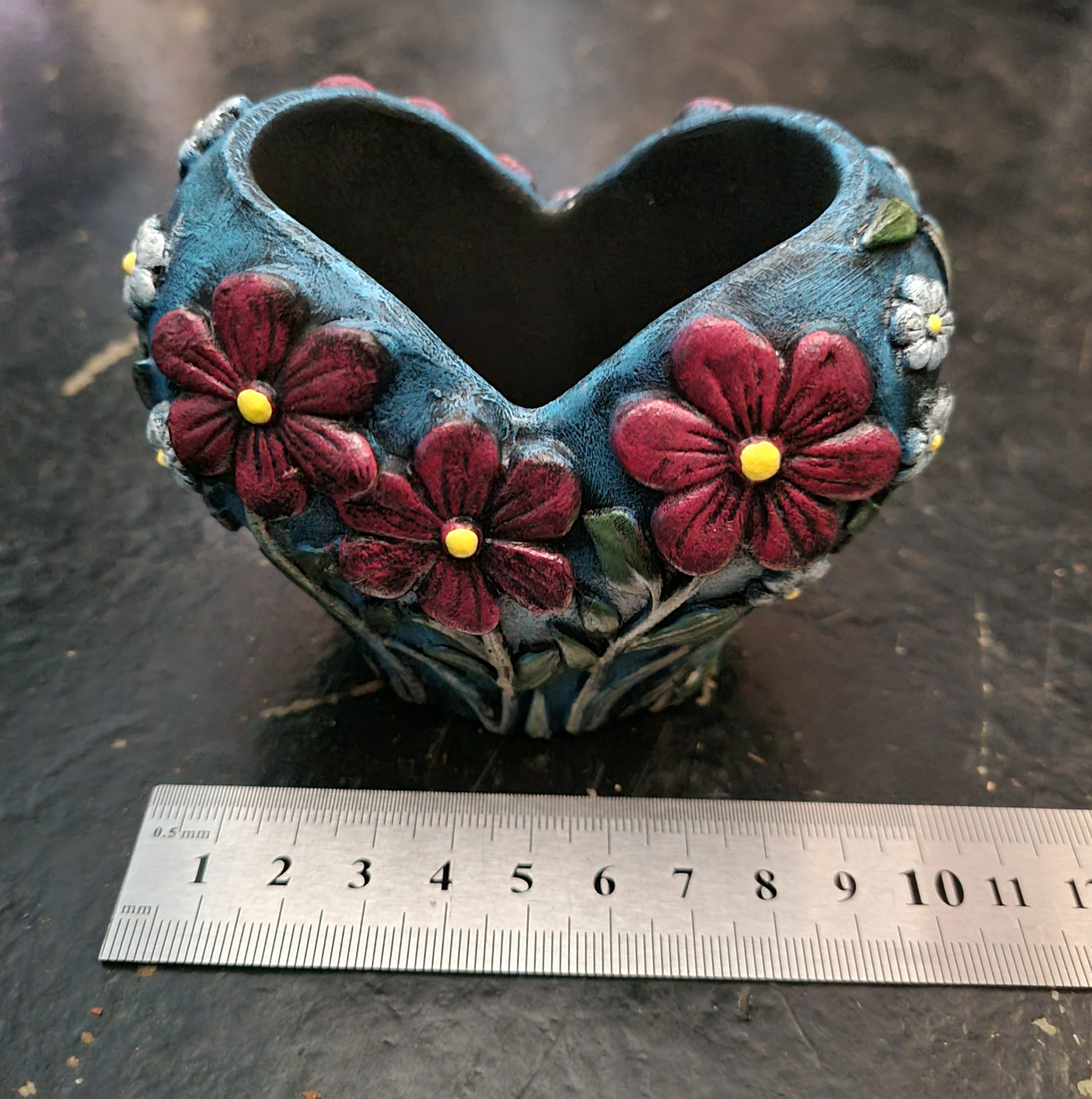 Cement Flower Heart - Painted