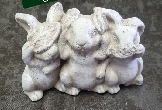 Cement Ornament - Three Wise Bunnies