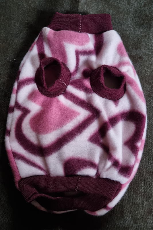 Dog Jersey - Polar Fleece - Std Female - XXS - Maroon Hearts