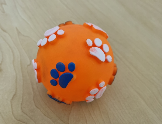 Dog Toy - Squeeck Ball - Orange Paws